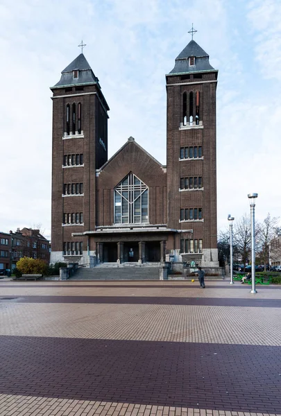 Neder Heembeek Brusel Belgie 2021 Náměstí Kostel Příměstské Obce — Stock fotografie