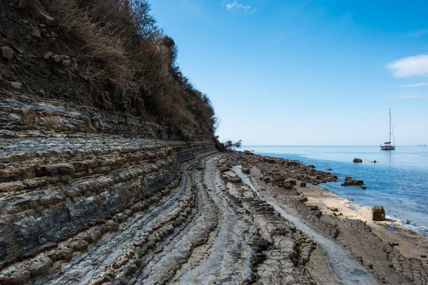 Havslandskap Med Klippformationer Och Erosion Piran Slovenien — Stockfoto