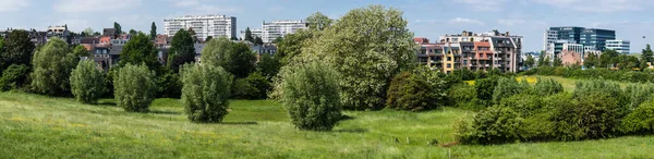 Bryssel Belgien 2018 Över Gröna Ängar Med Stadsbyggnaderna Bakgrunden Zavelenbergs — Stockfoto