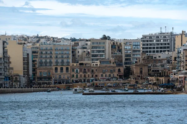 Saint Julian Malta 2022 Bay Seaside Apartment Blocks Restaurants — Stock Photo, Image