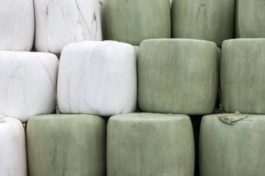 Belçika, Bierbeek civarındaki Flaman kırsalında saman balyaları yığını