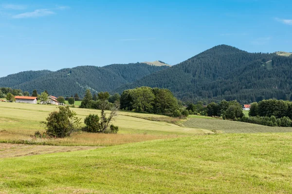 Köy çevresindeki Alman kırsalının manzarası Kötü Kohlgrub, Bavyera.