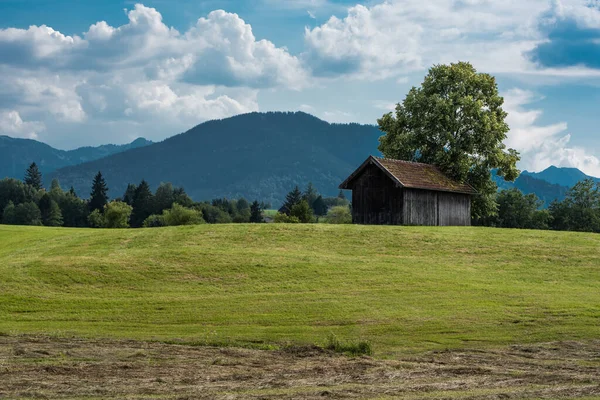 Vista Panorâmica Sobre Paisagem Rural Alemã Torno Aldeia Bad Kohlgrub — Fotografia de Stock