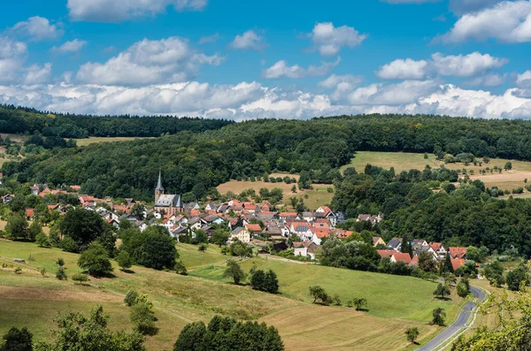 Vista Panorâmica Sobre Campo Aldeia Reichenbach Hesse Alemanha — Fotografia de Stock