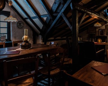 Blankenberge, Flanders - Belçika - 10: 30 2018: Geleneksel Majutte evinin içi