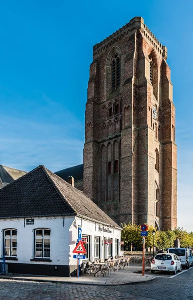 Lissewege Flanders Belgium 2018 Scenic View Old Marked Square Tower — Stock Photo, Image