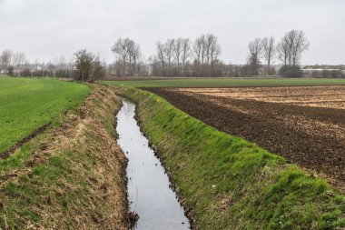 Hakendover ve Zoutleeuw, Flanders, Belçika 'nın sonlarındaki şeker pancarı tarlalarının sürülmüş topraklarına bakın.