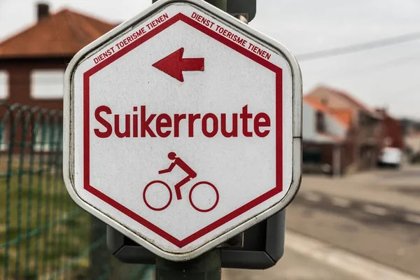 Tienen Flandria Belgium Fehér Piros Jele Kerékpárút Cukorút Nevű Suikerroute — Stock Fotó