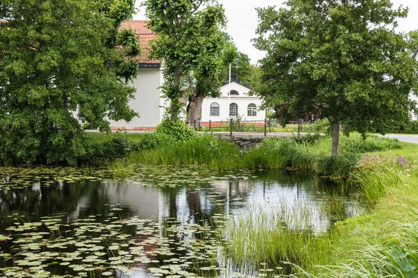 Pond Water Reflections Scenic View Village Forsmark Sweden — Stock Photo, Image