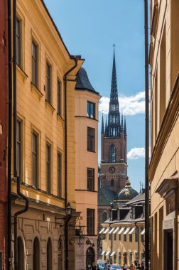Gamla Stan, Stockholm, İsveç - 07 24 2019 - Eski Kentteki Dar Resimli Sokaklar
