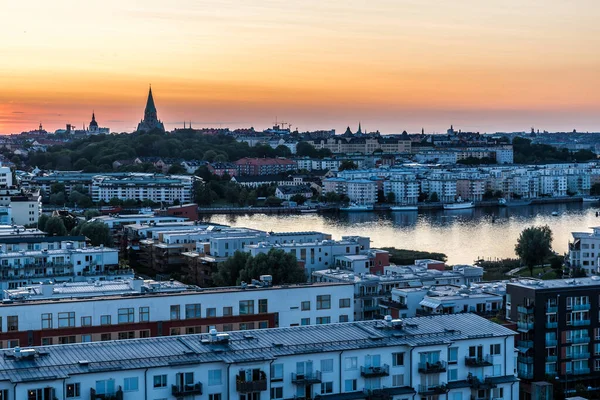 Stockholm 2019 Färgglad Solnedgång Med Utsikt Över Stadens Skyline Tagen — Stockfoto