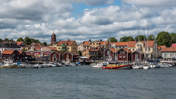 Oregrund Uppland Suécia 2019 Vista Panorâmica Sobre Aldeia Pequenos Navios — Fotografia de Stock