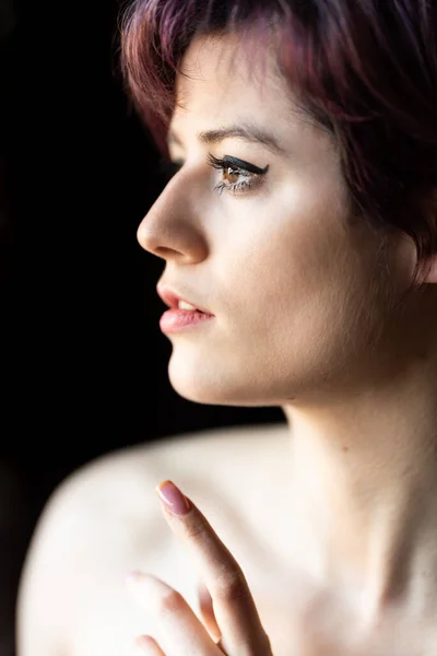 Fashion Portrait Year Old White Woman Short Dyed Hair Brussels — Stock Photo, Image