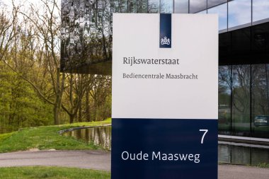 Maasbracht, Limburg, The Netherlands - 04 20 2022 - Sign of the control center of the water ways and the sluice