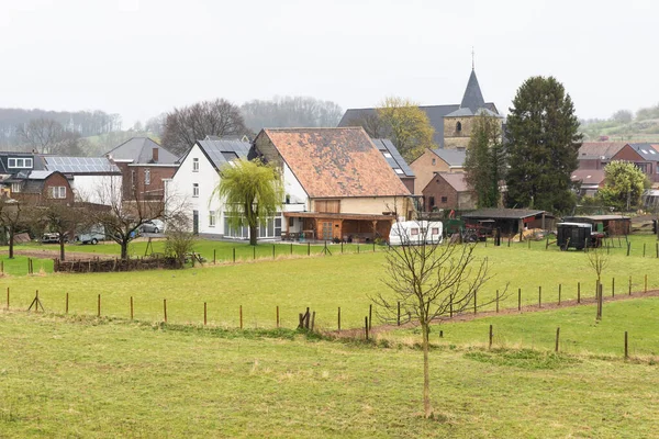 Bassenge Liege Bélgica 2022 Vista Panorâmica Sobre Campo Valão Riacho — Fotografia de Stock