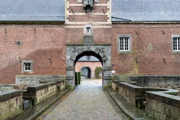 Mheer Limburg Niederlande 2022 Burgbrücke Und Eingang Ziegelsteinen — Stockfoto