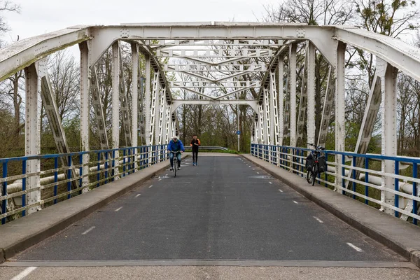 Bunde Limburg Netherlands 2022 Metal Framed Bridge River Maas Two — Fotografia de Stock