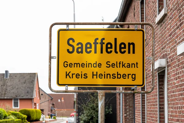 Saeffelen Selfkant Germany 2022 Sign Village Municipality Yellow Background — стокове фото