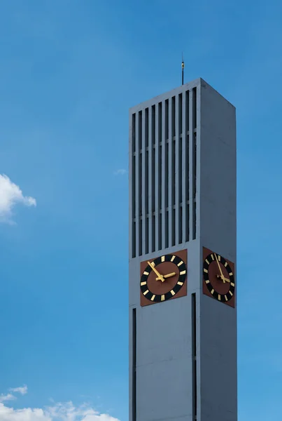Posterholt Limburg Netherlands 2022 Rectangular Contemporary Church Tower Blue Sky — Foto de Stock