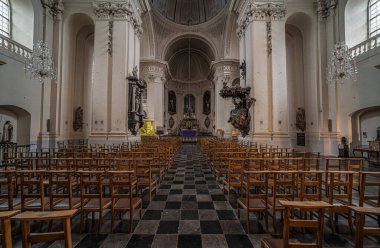 Brussels Old Town, Brussels Capital Region - Belgium - 12 12 2019 Symmetric interior design of the Minimes church