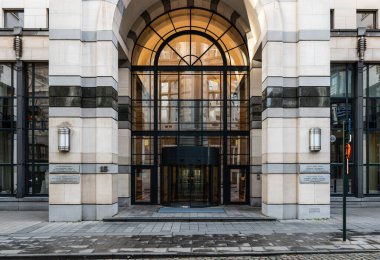 Brüksel Eski Kent, Brüksel Başkent Bölgesi - Belçika - 12. 20 2019 Facade ve Federal Dışişleri Teşkilatı 'nın girişi