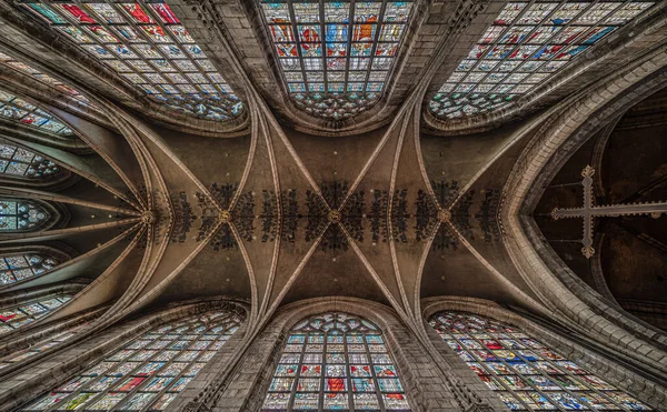 Anderlecht Region Stołeczny Brukseli 2019 Wystrój Wnętrz Gotyckiego Kościoła Guya — Zdjęcie stockowe