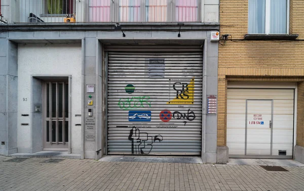 Jette, Brussels Capital Region - 10 06 2019 Vintage wooden garage port of an old local business