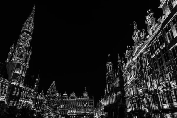 Brussels Old Town, Brussels Capital Region - Belgium - 11 30 2019 View over the Brussels Grand Place with the Christmas decoration colorful lights