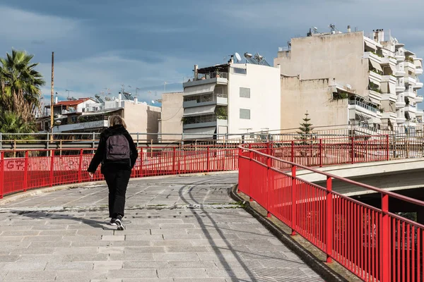Freattyda Atina Yunanistan 128 2019 Turist Olympiakos Ulaşım Merkezindeki Kırmızı — Stok fotoğraf