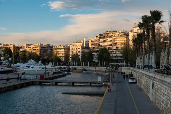 Freattyda Athens Greece 2019 Golden Hour Landscape View Marina Piraeus — стокове фото
