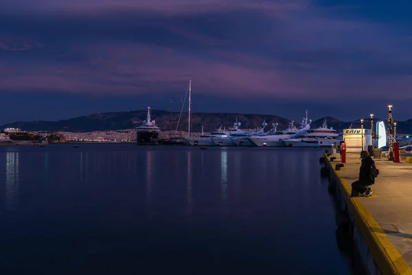 Freattyda Athens Greece 2019 Evening View Blue Hour Bay Sea — стокове фото