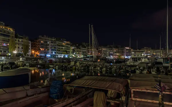Freattyda Афіни Греція Лютого 2019 Морський Пірс Нічне Світло Відбивають — стокове фото