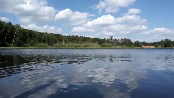 Modrá Obloha Odrážející Vodě Jezera Zeleného Okolí Bokrijku Limburg Belgie — Stock video