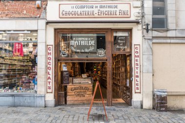 Brüksel Eski Kent, Brüksel Başkent Bölgesi - Belçika - 03 14. 2020 Turistler için Çikolata ve Çikolata Fabrikası