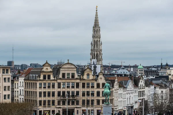 布鲁塞尔 比利时 01年31日2020年天际线 取自于以市政厅塔为背景的蒙特艺术城 — 图库照片