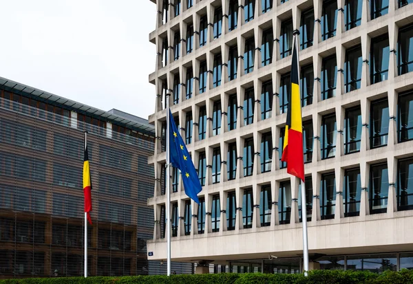 Old Town Brussels Capital Region Belgium 2022 Belgian European Flags — Stock Photo, Image
