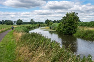 Breda, North Brabant, The Netherlands, 08 09 2022 - Green nature reserve with water plants at the River Mark