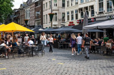 Breda, North Brabant, The Netherlands, 08 09 2022 - People enjoying the sunny terraces of old town
