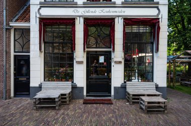 Zwolle, Overijssel, The Netherlands, 07 15 2022 - Facade of a traditional restaurant