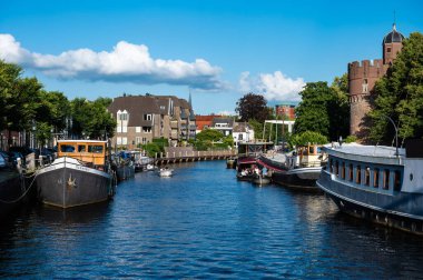 Zwolle, Overijssel, The Netherlands, 07 15 2022 - Bridge view over the Black Water in the historical city center