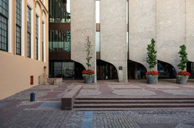 Zwolle, Overijssel, The Netherlands, 07 15 2022 - Contemporary design of the facade of the town hall