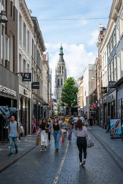 Breda North Brabant Netherlands 2022 People Walking Commercial Streets Old — Foto de Stock