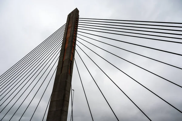 Zaltbommel Gelderland Netherlands 2022 Abstract Diagonals Metal Ropes Suspension Bridge — Stockfoto