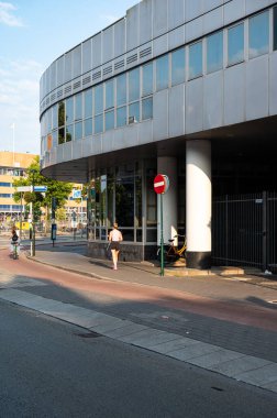 Hilversum, North Holland, The Netherlands, 07 21 2022 - Street and contemporary buildings in summer in the city center