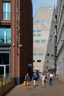 Groningen, The Netherlands, 07 20 2022 - Square and contemporary building of the Forum event hall  in old town