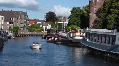 Zwolle, Overijssel, The Netherlands, 07 15 2022 - Bridge view over the Black Water in the historical city center