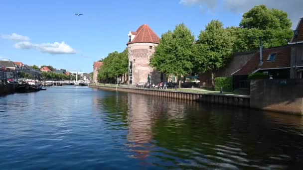 Zwolle Overijssel Netherlands 2022 Medieval Tower Black Water River Old — Vídeo de stock