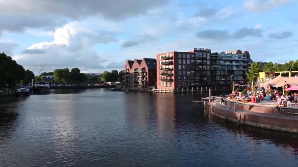 Zwolle Overijssel Netherlands 2022 View Old Town Harbor Black Water — Stock video