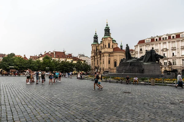 Praag Tsjechië 2020 Panoramisch Uitzicht Het Oude Stadsplein Een Regenachtige — Stockfoto