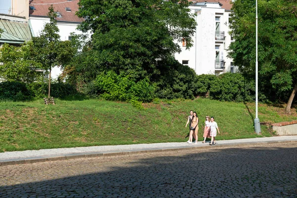 Praga Czechy 2020 Park Vysehrad Okolice Brukowaną Kamienną Starą Drogą — Zdjęcie stockowe